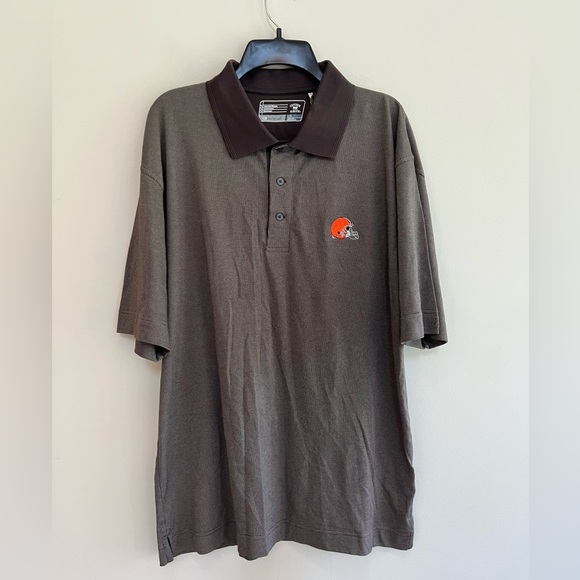 NWT Cutter & Buck Cleveland Browns Birdseye Performance Polo, Brown, L - Picture 1 of 8